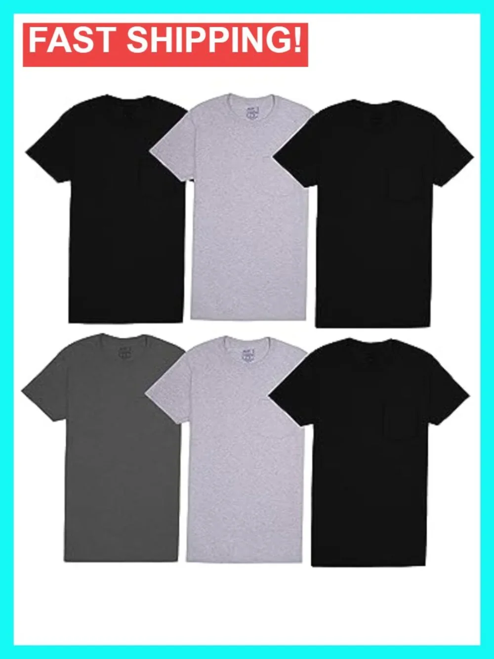 Eversoft Cotton Men's 6-Pack Pocket Undershirts Short Sleeve Crew Neck Moisture